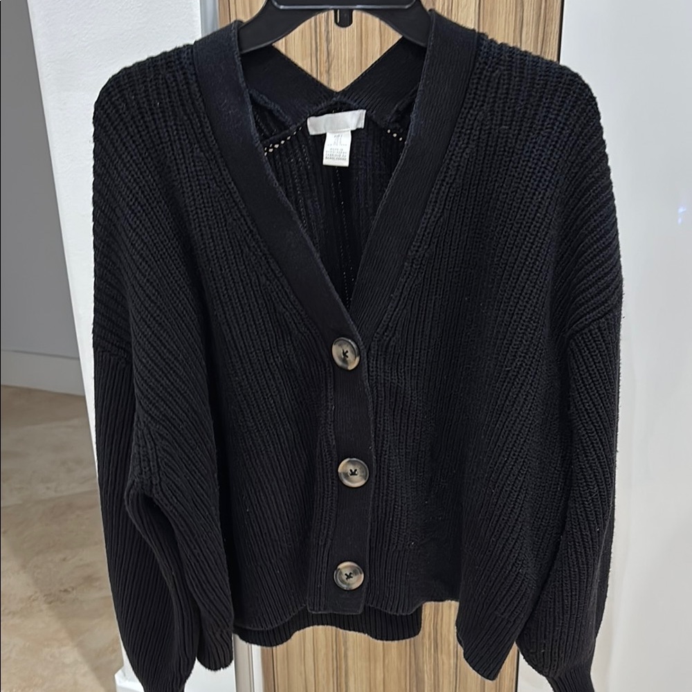 H&M Black Chunky Knit Cardigan Sweater